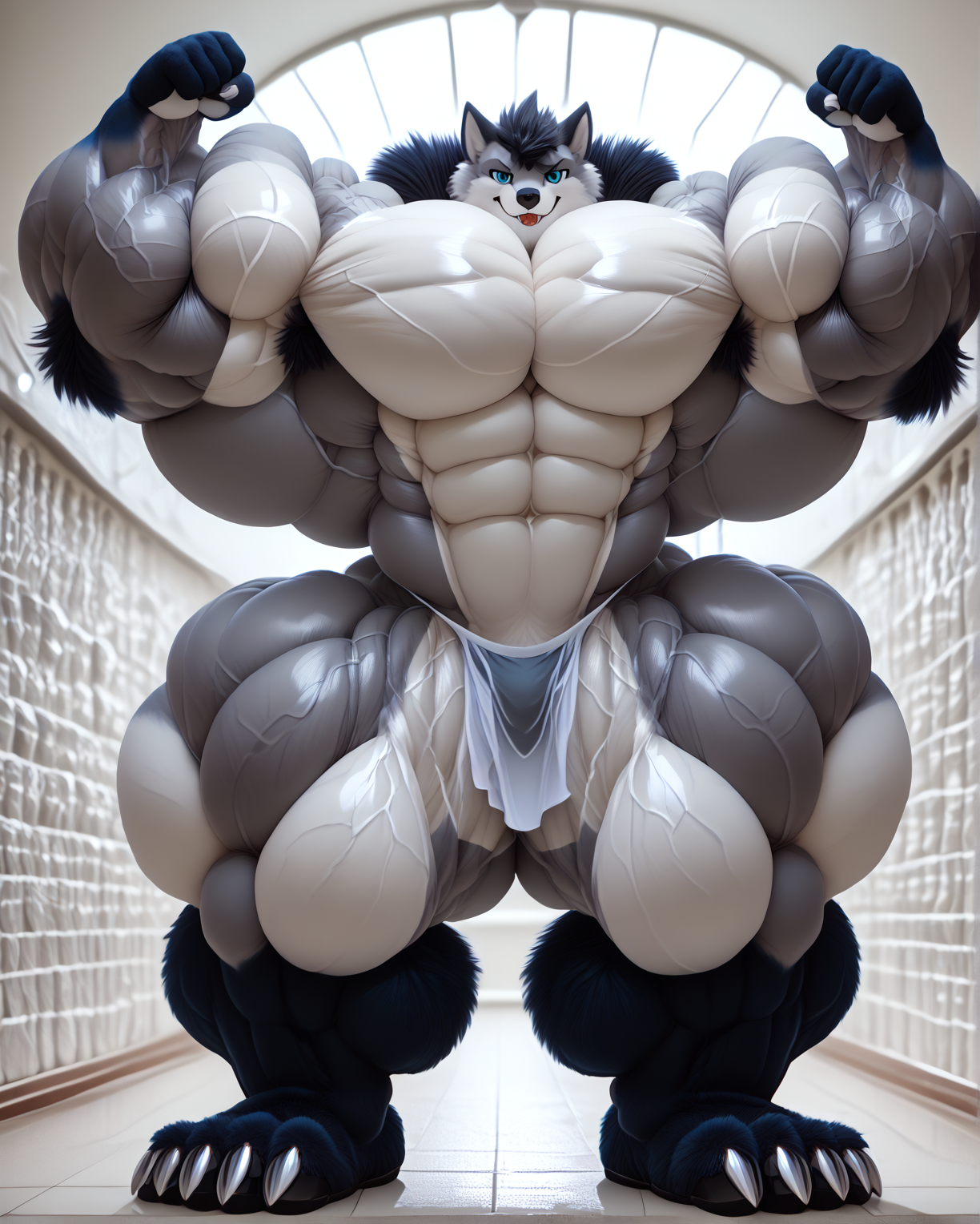 score_9, score_8, score_7, 2025 Furry Animal, Zodiac Power, kerberos blade, Furry, Fursuit, Fursuit Furry, Furry Fursuit Animals, Fantasy Fiction, Dreamcolor, Kemono, Kemono Second Epoch, Second Era, Silicon-based Furry, Silicon-based Animals, Future technology, Furry, Fursuit, Furry Fursuit, Fursuit Animals, Fursuit Muscular Animals, Fursuit Muscles, Fursuit Muscular, Fantasy, Hyper Muscles, Hyper Muscular, Hyper Muscles Buff, Chiseled eight pack abs, Very muscular body, muscular and powerful build, Fictional Movies World, Multi World CG, Second Era Furry, Second Dimension Furry, Surreal Dreams, Future technology; Masterpiece, Glowing Fist, Werewolf, solo, looking at viewer, Anthropomorphic canine figure, teal-blue color, muscular build, (body type:1.1), (detailed musculature:1.2), Monster boy, bodybuilder body, hyper muscles bigger, hyper gigantic muscles, hyper muscles pumping, hyper muscles developed, fur all over body, (Body Giant Muscles break limit biggest), (Giant Muscles break limit Stronger), Stronger Giant Muscles break limit Mass, Body Giant Muscles break limit, (Body Giant Muscles break limit pumping), (Body More Muscles break limit Pumping Strengthen), (Muscles break limit more expand), (Trapezius Muscles break limit bulging), (Giant deltoids), (triceps femoris bulging), (Biceps brachii bulging), Hyper ripped abs, Full body Flesh swelling about to explode break limit, Super Huge Flesh Body break limit, Very Huge Flesh Body Flexing break limit, Very Many Flesh Body break limit, Very More Flesh Body break limit, Body doing Immediately Muscles verys stronger poses, latissimus dorsi Bulging, (triceps femoris bulging), standing pose, (pose:1.2), central composition, facing forward, (expression:1.2),  (detailed clothing:1.2), light teal-white loincloth,  (accessories:1.1), collar,  (detailed fur:1.1)  spiky, textured fur,  (facial features:1.3),  sharp features, digital art,  stylized rendering, vibrant colors, bright lighting,  detailed markings,  graphic design elements, comic book style, cartoonish,  photorealistic style, monster wolf, wolf boy, muscles wolf boy, Huge Muscles boy, Super Muscles boy, Super Muscular buff, muscles flesh swell, embedding:zPDXL, full body close-up shot.