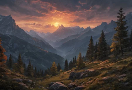 Beautiful outdoor, nature, no humans, mountain, dark twilight, forest, masterpiece, sharp focus, photorealistic rendering, extremely detailed description, <lora:zavy-mthcl-sdxl:0.5> <lora:Detailed_notrigger:1> <lora:Wildcard-Detail_Enhancer:1>
