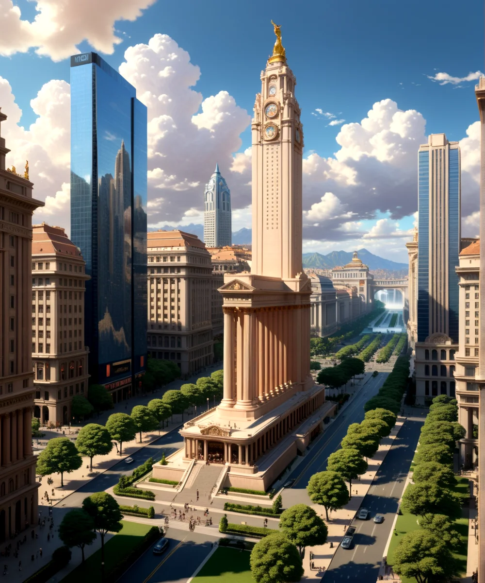 score_9, score_8_up, score_7_up,
<lora:Authoritarian_Architecture_(Architecture)_(SDXL)_(AD):0.8> authoritarian, scenery, building, city, cityscape, architecture, monumental architecture,
8K, In'ei, chiaroscuro, soft natural volumetric cinematic perfect light, perfect depth of field shot, ray tracing, photometry, beautiful, subsurface scattering, idealized modern city, wide beautiful boulevards, busy city center, parks and manicured lawn areas, large parks, plazas, skyscrapers, hyper detailed, art by Thomas Kinkade, detailed background, detailed photographic fluffy anime clouds, Unreal Engine, CGI render, absurdly detailed, modern era photograph, masterclass oil painting, made of sandstone and concrete, monumental skyscrapers, vivid white sandstone, rose sandstone, tan sandstone, marble,
BREAK zPDXL, zPDXLxxx, <lora:wowifierXL:0.2> art by mooncryptowow <lora:sdxl_lightning_8step_lora:0.4> <lora:detailed_notrigger:0.5>