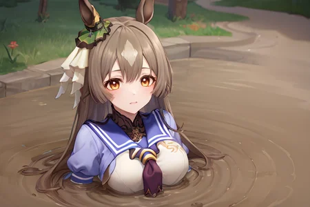 <lora:lightria:1><lora:satono_diamond_lora:1>
1girl,(mud,partially submerged:1.0) , satono diamond \(umamusume\), sailor collar, serafuku, <lora:partially_submerged:1>