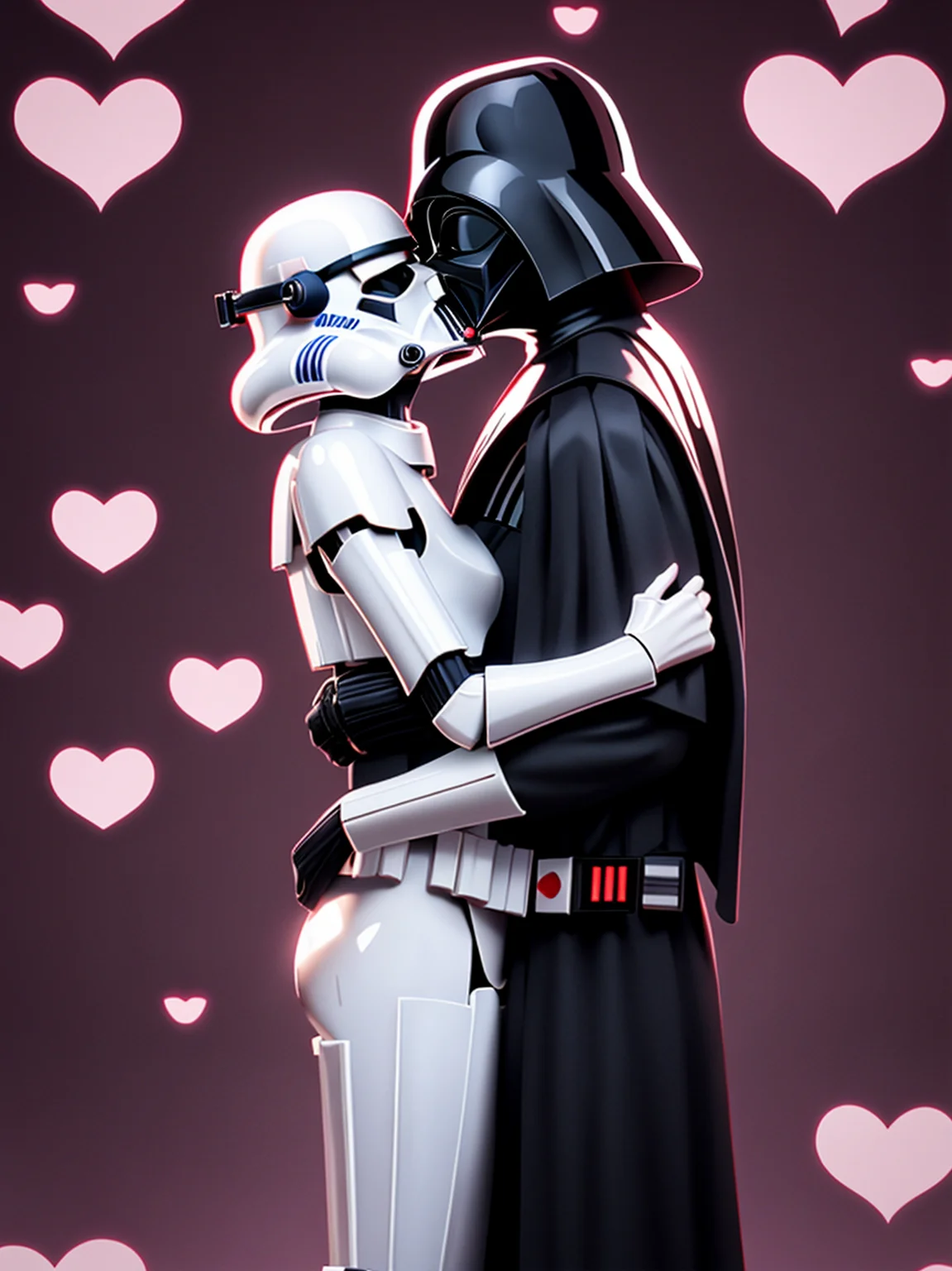 high res, 8k,darth vader <lora:Darth_Vader-KK77-V1:0.7> photo of stormtrooper, Star Wars, <lora:star_wars_offset:1.0>, romantic background for valentine, (hearts:1.2), <lora:Valentine_v1:.1.0> silhouette of a couple kissing, <lora:picxer_real:0.7>, <lora:more_details:0.4>