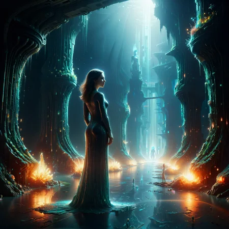 sci-fi style a stylish woman, trippy, In the Abyssal Citadel with Bioluminescent Corals . futuristic, technological, alien worlds, space themes, advanced civilizations<lora:sdxl\Glowing_Glitch_SDXL.safetensors:0.65:0.65> <lora:sdxl\EmeraldMorph.safetensors:0.45:0.45> <lora:sdxl\mad-embr-SDXL.safetensors:0.45:0.45> <lora:sdxl\zavy-mthcl-sdxl.safetensors:0.45:0.45>
