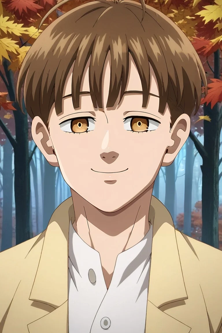 score_9, score_8_up, score_7_up, source_anime, rating_safe, intricate details, (photorealistic:0.6), looking at viewer, , 1boy, solo, male focus, <lora:nasiens_nnt_mny_pony:0.94>, nasiens_nnt_mny, brown hair, brown eyes, short hair, bangs, , focused, trees, autumn, leaves, indoors, dark, dynamic pose, half-closed eyes, smile, , <lora:sdxl_lightning_8step_lora:1>