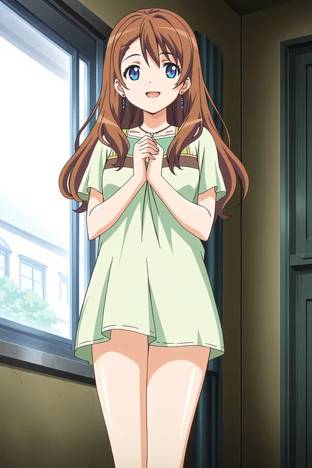 anime screencap, anime coloring, detailed face, masterpiece, best quality, very aesthetic, absurdres, volumetric lighting, official style, amazing quality, ultra detailed, highres, amazing quality, scenery, beautiful detailed hair, beautiful detailed eyes,
<lora:StS-Illustrious-Detail-Slider-v1.0:4>
<lora:Eroge_H_mo_Game_mo_Kaihatsu_Zanmai_-_All_characters_in_one_model_-_Kisara_Himeno_Momoka_Fujiwara_Iori_Kousaka_Nene_Sonono_Reina_Otori_Remon_Aizawa_Tomoya_Mochizuki:1>,
Remon Aizawa (character), 1girl, solo, brown hair, jewelry, blue eyes, necklace, earrings, smile, window, long hair, open mouth, own hands together, jeans, long green dress, facing the viewer, sweet smile, hair swept, bare legs, no pants