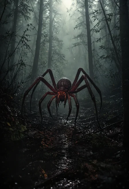 __Medium close-up__
__HDRI__
__Nikon D850 DSLR Camera__
videogame screenshot of a __Rainforest__, __Gloomy fog__, with an attacking Frostbite Giant Spider, videogame screenshot, style skyrim
(masterpiece, award winning artwork) many details, extreme detailed, full of details, Wide range of colors, high Dynamic <lora:add-detail-xl:1> <lora:WildcardX-XL-Detail-Enhancer:0.9> <lora:aidma-Image Upgrader-v0.1:1> <lora:SDXLFaeTastic2400:0.085> <lora:MJ52:0.185> <lora:sinfully_stylish_SDKL:0.11> <lora:casting shadow style v2:0.1> <lora:CinematicStyle_v1:0.42> casting shadow style, cucoloris patterned illumination
