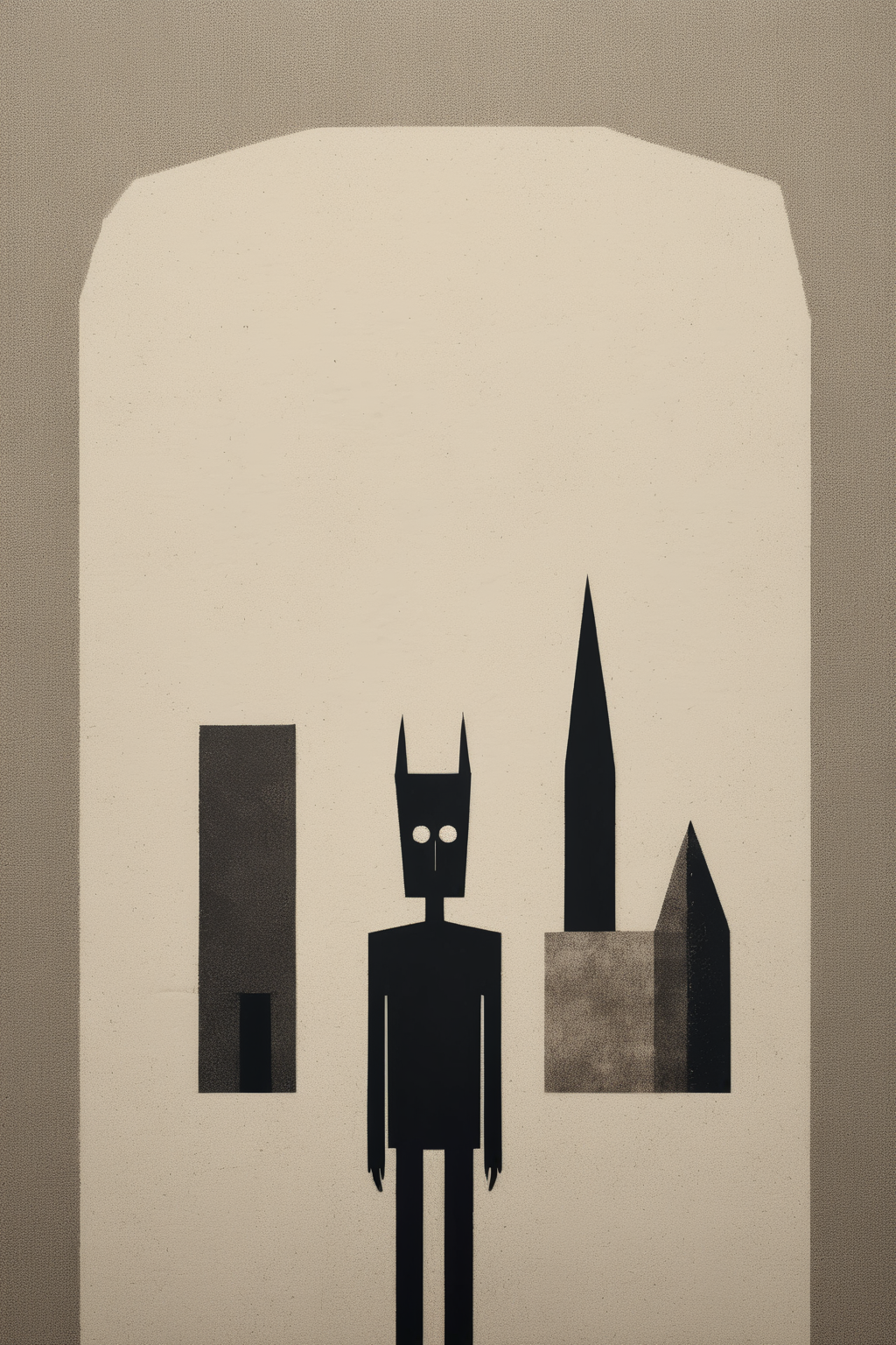 <lora:Gabriel Pacheco Style:1>Gabriel Pacheco Style - a minimal texture design with a dark figure in various buildings. Grainy paper texture