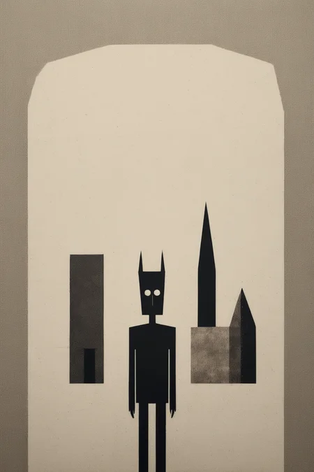 <lora:Gabriel Pacheco Style:1>Gabriel Pacheco Style - a minimal texture design with a dark figure in various buildings. Grainy paper texture