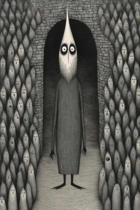 <lora:Edward Gorey Style:1>Edward Gorey Style - a descent into choatic madness, in the art style of Edward Gorey