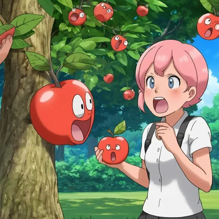 <lora:sapple_SDXL-000003:0.5>
sapple,outdoors, tree,screaming, apple face,
blank eyes, wide-eyed, clenched teeth, blush, day, pokemon (creature), sweat, food focus, colored skin,
best quality, high quality, highres, masterpiece,