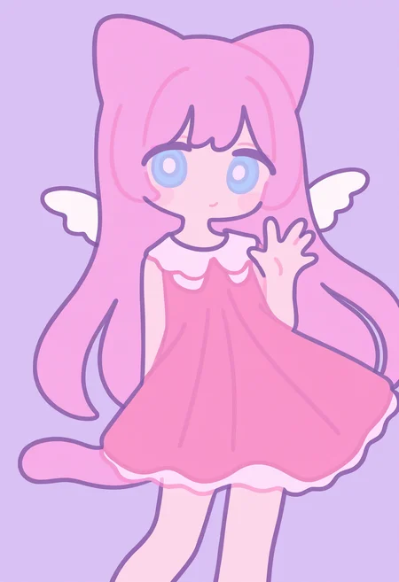 best quality, amazing quality, very aesthetic, absurdres,
1girl, angel wings, animal ears, blue eyes, cat ears, cat girl, cat tail, dress, long hair,
looking at viewer, magical girl, pink hair, pink theme, solo, tail, waving, wings, yume kawaii, yume ne, sketch
<lora:MinimalistFlatColorXL_byKonan:0.75>