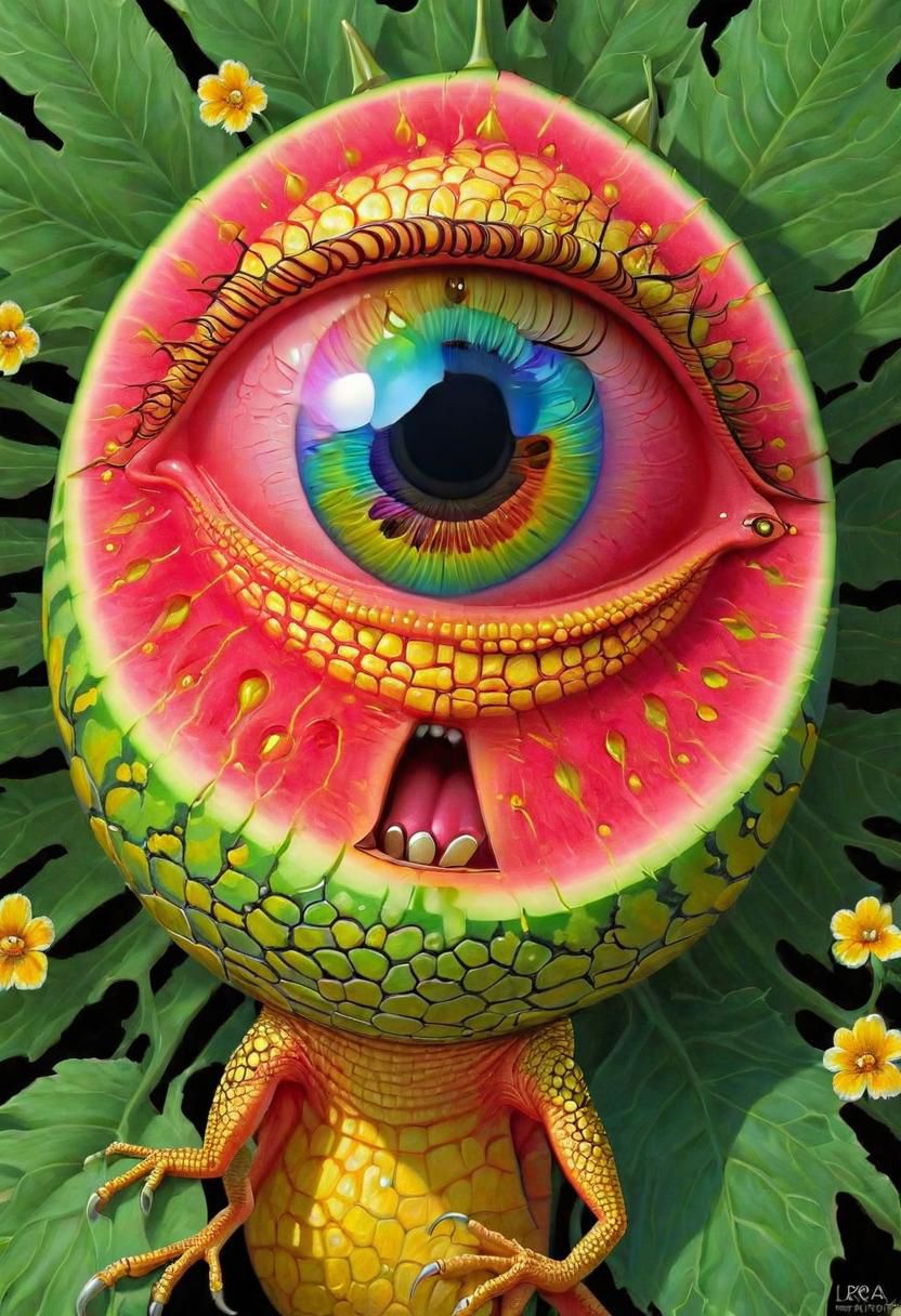 golden tear, hyperdetailed, realism, rainbow, big eye, happy watermelon lizard eye, eyeart, gold treasure, quality <lora:EyeD:1>