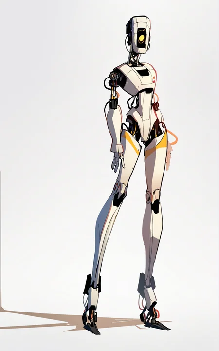 score_9, score_8_up, score_7_up,((best quality)),((full body)), absurdres,<lora:3d-2d:0.8>, <lora:GLaDOSSDXL:0.8>,GLaDOSSDXL,robot,humanoid robot, joints,android,yellow eye,one-eyed,no mouth, science fiction,((white background)),standing,white skin,solo,slim