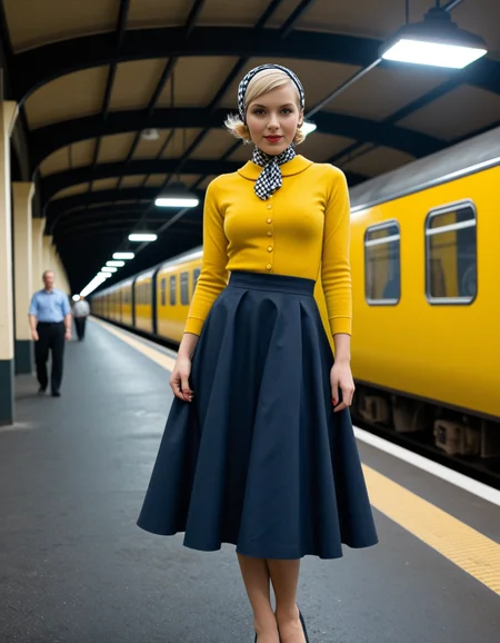 score_9, score_8_up, score_7_up, realistic, masterpiece, best quality, highres, real life, real life,
award winning photo 50s style of a blonde woman, with Flaunting The Flip Haircut, wearing Wearing an A-line Skirt, with Wearing a Headscarf, in At 1950s Train Stations: Packed platforms, steam engines, yellow station lights, intrincated details, absurdres, , high quality, <lora:Robby_Müller_Cinematographer_Style_SDXL:0.8>