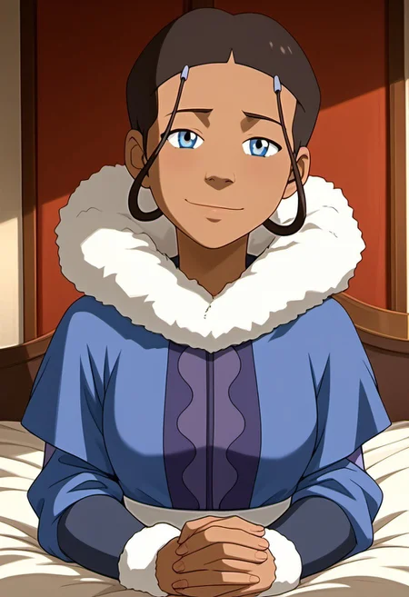 score_9, score_8_up, score_7_up, realistic, realism, HD, perfect quality, 16k, very detailed, realistic lighting, detailed face, BREAK, (((good_hands))), (((perfect eyes, bedroom eyes, (light smile:0.5)))), BREAK, solo, 1girl, (((Katara-BookWater, blue eyes, short hair, brown hair, hair ornament, dark skin, dark-skinned female))), eye_focus, ((medium breasts, big ass)), (bedroom eyes), looking at viewer, nervous, seductive, sensual, medium body size, slightly small neck, plumb body, voluptuous hips and thighs, curvy body size, microwaist, (feminine body, soft body:1.5), BREAK, dark skin, blue eyes, smile, hair ornament, brown hair, upper body, 1girl, dark-skinned female, closed mouth, male focus, hairclip, short hair, dark-skinned male, 1boy, black hair, fur trim