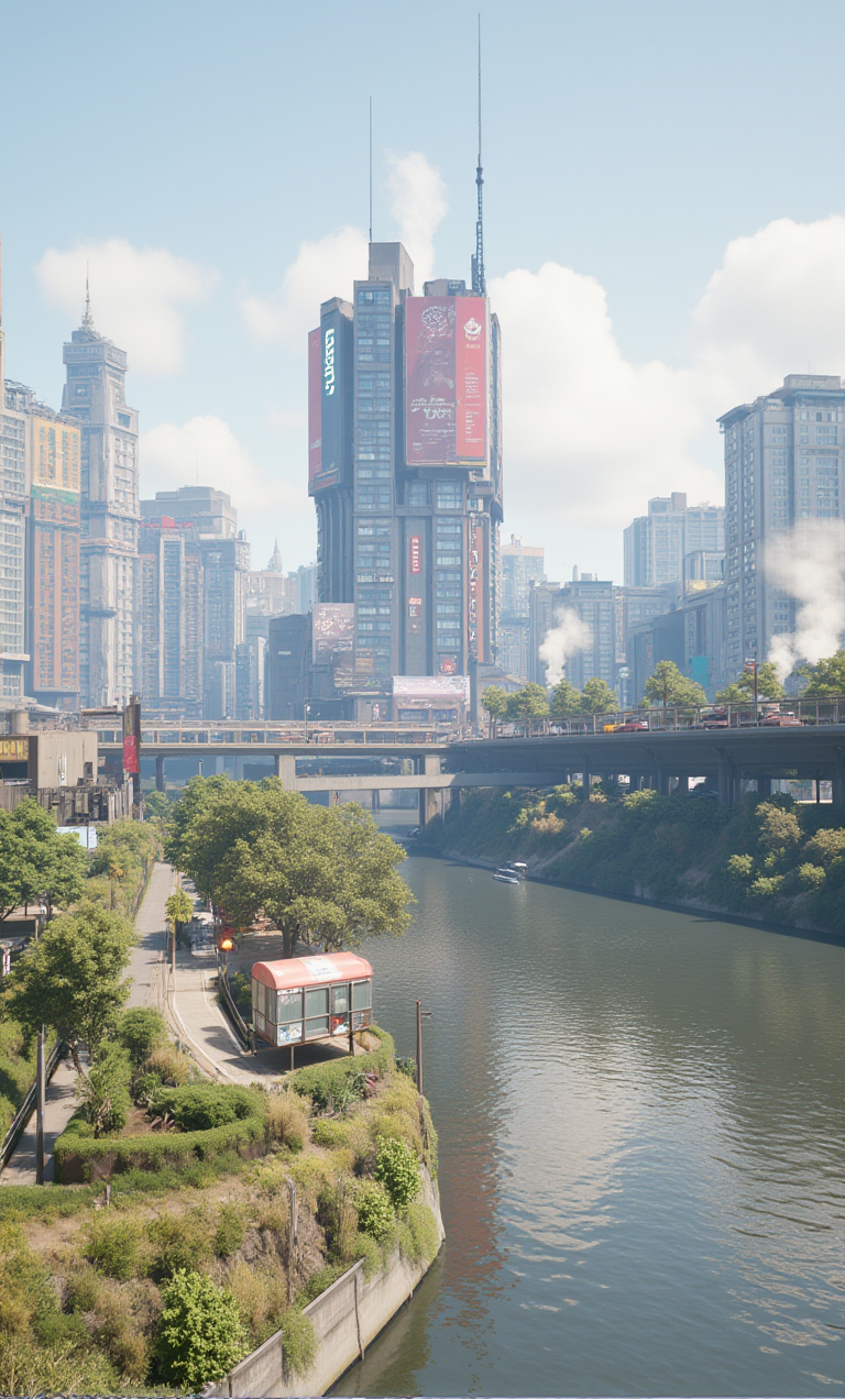 <lora:testo1:1> cyberpuk, realistic photo, water, science fiction, cyberpunk,vegetation