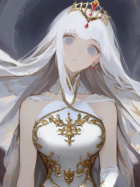 1girl,  head, face, portrait, eyes, long hair,  upper body,  solo,  outdoors, white silk halter dress,   goddess. princess, tiara, absurdres, masterpiece, best quality, by mon