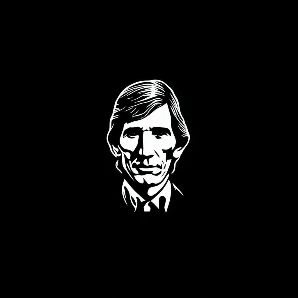 modern_logo flat illustration of Townes Van Zandt on a ( black background:1.2) (bold outlines:1.2)
 <lora:Modern_Logo_v1.1:1.0>