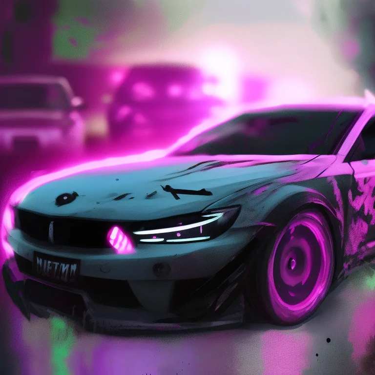 a photo of a car is shown in a circular light with a purple light around it and a circular light behind it, art by carstestv3