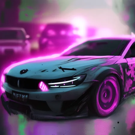 a photo of a car is shown in a circular light with a purple light around it and a circular light behind it, art by carstestv3
