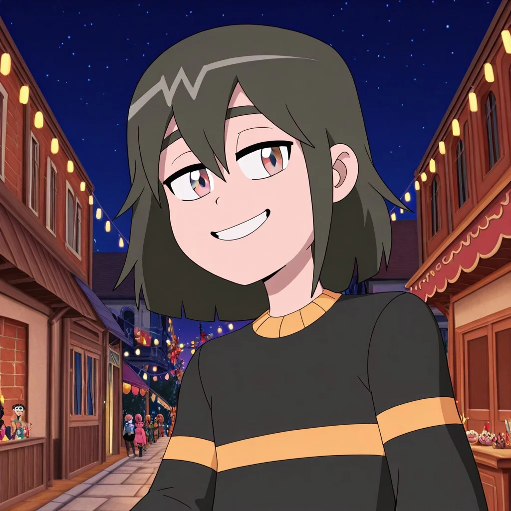 SlimeBoy, medium hair,grey eyes,1boy,smile, nighttime,festival,party,festival costume,