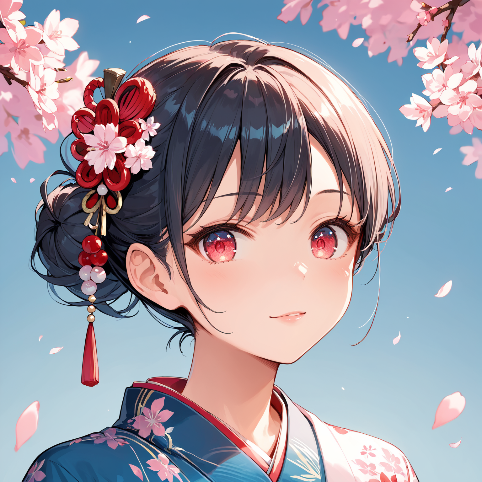 score_9, score_8_up, score_7_up,source_anime, high res image,masterpiece,best quality,girl,cute face,clear skin,shiny hair,ultra detailed eyes,simple background,  <lora:kanzashi_pony_V1.0:0.3> kanzashi, hair ornament, hair bun,kimono,cherry blossom