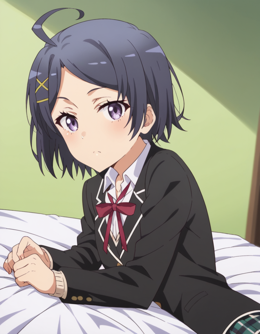 score_9, score_8_up, score_7_up, source_anime,
komachihikigaya, <lora:komachi-hikigaya-s2s3-ponyxl-lora-nochekaiser:1>,
komachi hikigaya, short hair, black hair, hair ornament, ahoge, hairclip, x hair ornament, purple eyes,
skirt, ribbon, school uniform, jacket, black jacket, plaid, plaid skirt, blazer, sobu high school uniform,
indoors, bed, bed room, on side, blush, drunk,
looking at viewer, cowboy shot, solo, dutch angle,