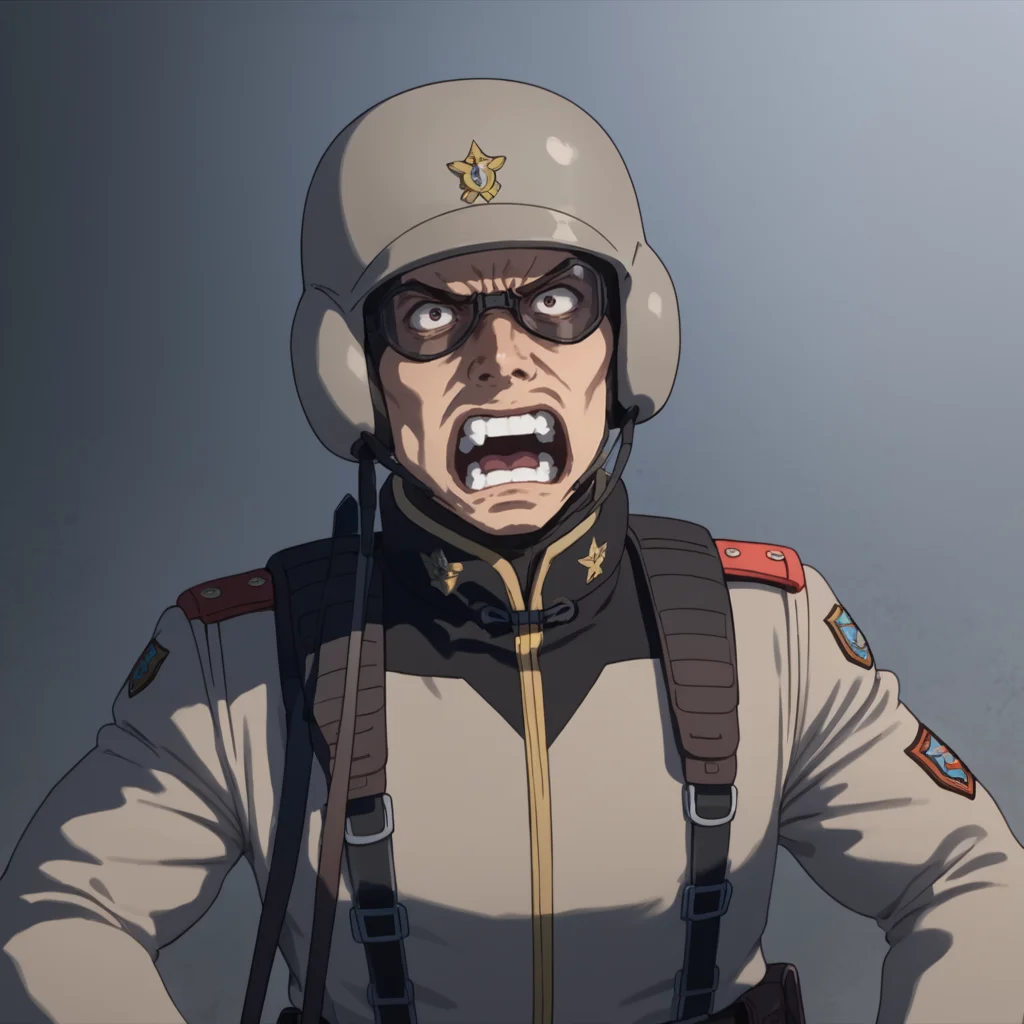 score_9, score_8_up, score_8, solo, adult, <lora:EFF_Soldier_Mobile_Suit_Gundam_Pony_SDXL:1>, eff soldier, uniform, helmet, 1 man, angry, yelling