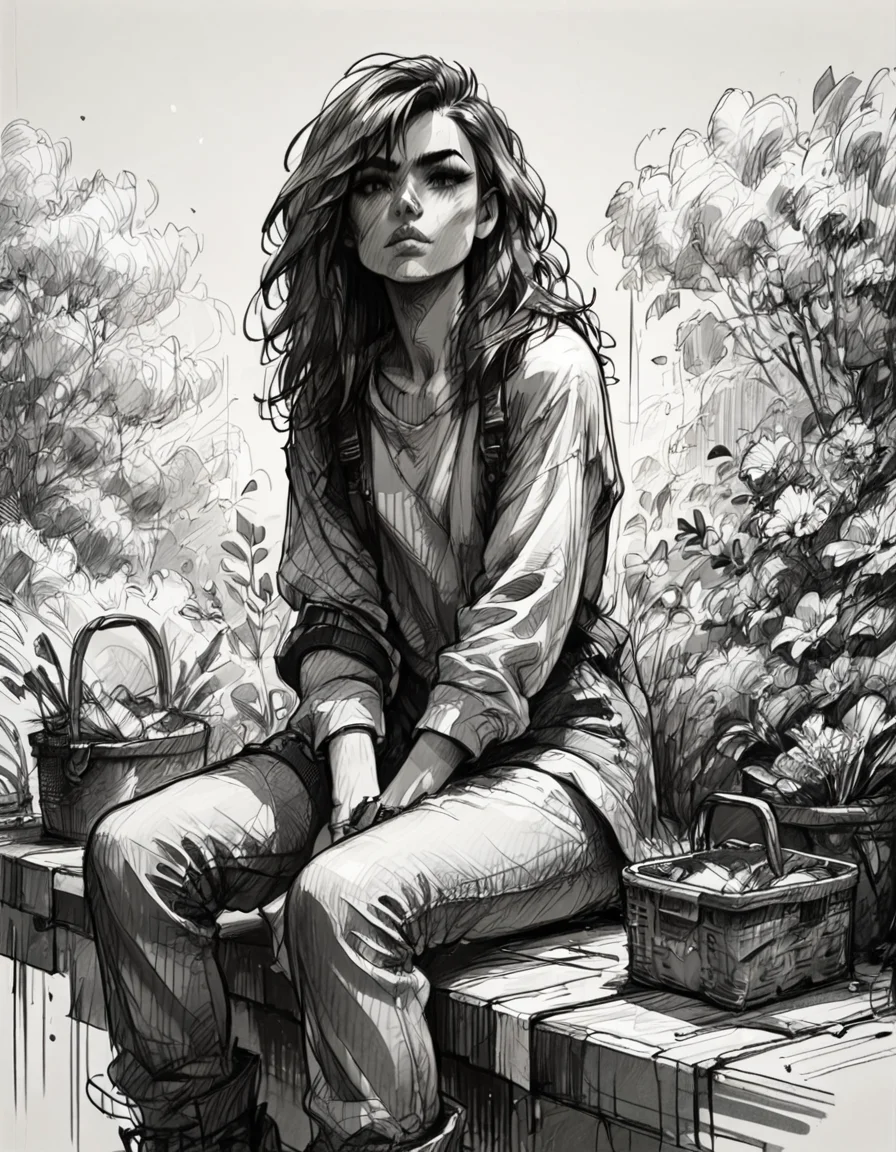 score_9, score_8_up, score_7_up, <lora:Messy Sketch Style:1>, 1girl sitting, looking at viewer, monochrome, hatching (texture), graphite (medium),