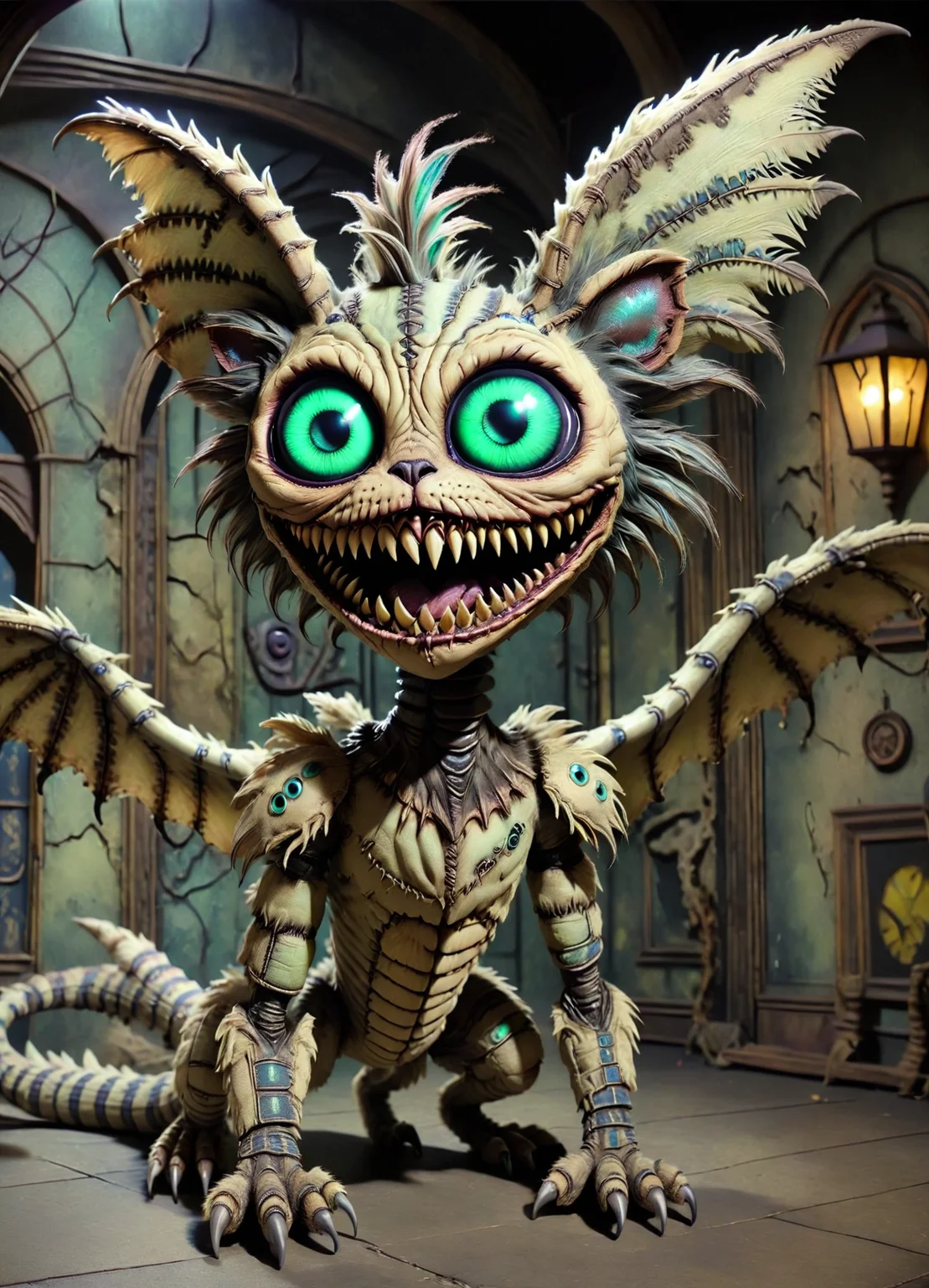 DonMCr33pyD0115XL big alien alien high-tech segmented sentient being, feathered appendages, tailless, tufted-tailed, luminescent skin, cat ears, wyvern wings, , <lora:DonMCr33pyD0115XL:1>