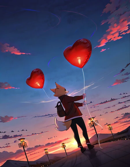 Advertising poster style , masterpiece, best quality, very aesthetic, absurdres, (furry art),  by Tsukasa Hojo, dutch angle, Softbox with a grid and colored gel for creative lighting (Grid with Colored Gel)., handfixer, sfw,
valentines day poster, vintage, cozy, string lights, love letter, heart-shaped cookies, lovebirds, watching the sunrise together from a mountaintop, soft lantern glow, red heart-shaped balloon,
<lora:HandFixer_pdxl_Incrs_v1:1> <lora:Dynamic Poses:1> <lora:illustrious_noobai_epsilon_pred_11_very_aesthetic_v1:0.35>, . Professional, modern, product-focused, commercial, eye-catching, highly detailedâââ