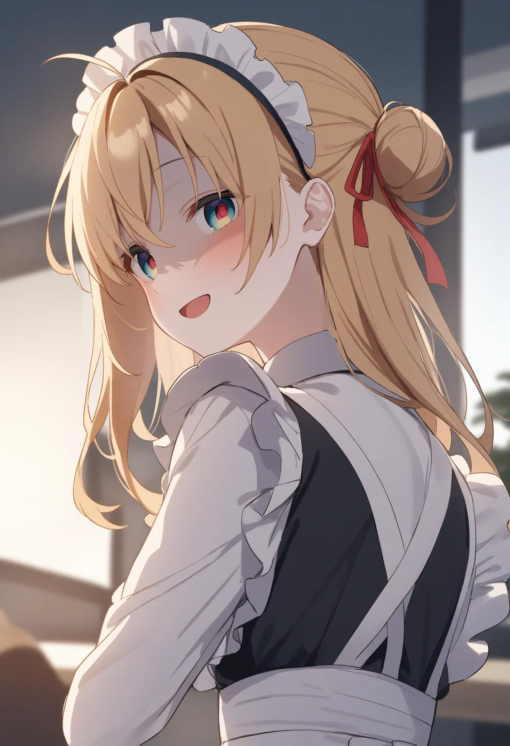 1girl,sincos, ningen mame, toosaka asagi,solo,medium breasts,20yo,maid,maid headdress,
yandere, <lora:yandere_XL_v1:0.7>
shaded face,empty eyes,head tilt,
from side, panorama shot, looking away, blonde hair, brown eyes,seductive smile, Shinjuku city, open mouth, hair bun hair,,
best quality, very aesthetic, absurdres ,