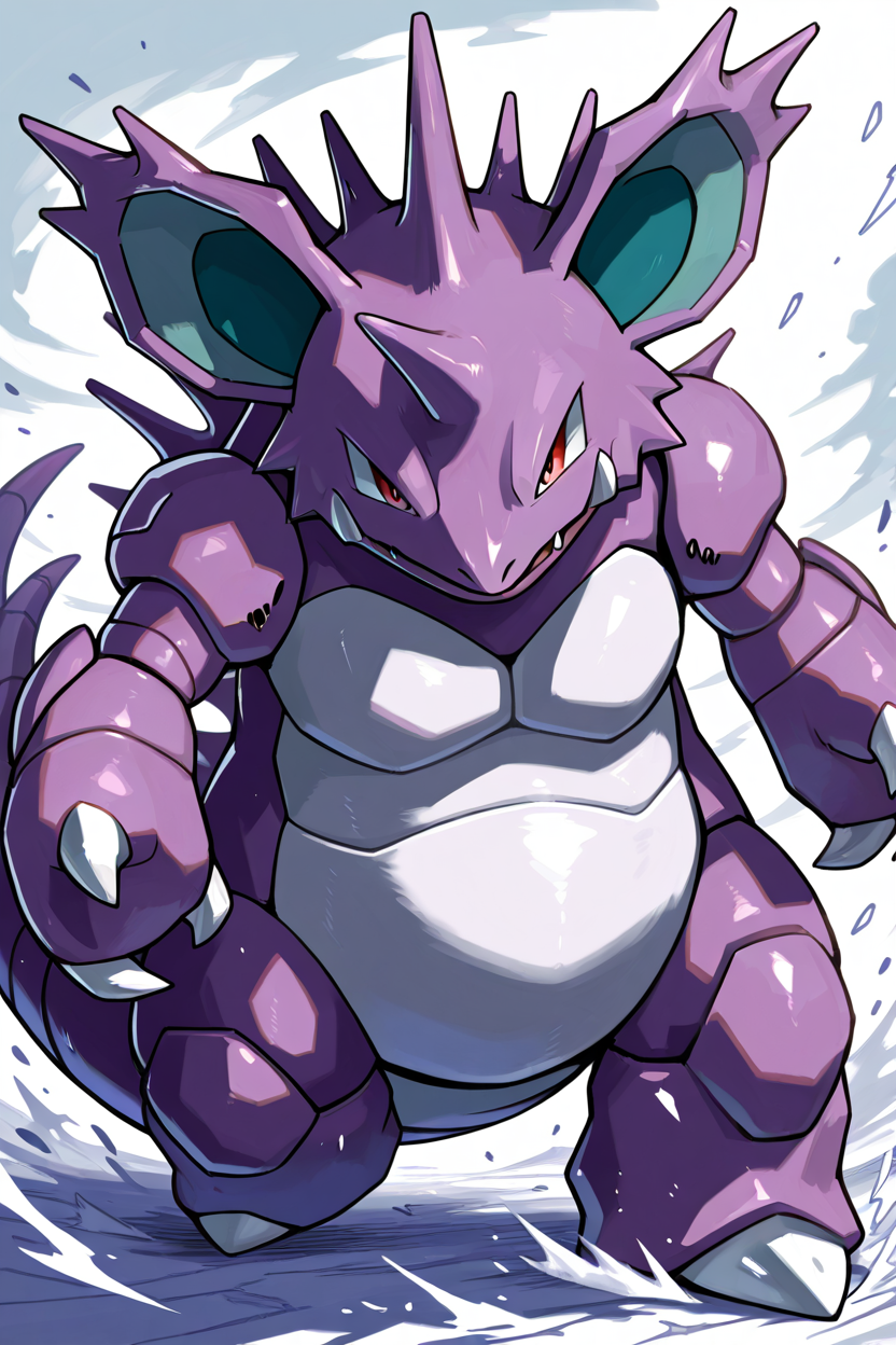 masterpiece, best quality,   Nidoking, solo, no humans, pokemon (creature), single horn, claws, <lora:NidokingPokedexIXL:1.0>,