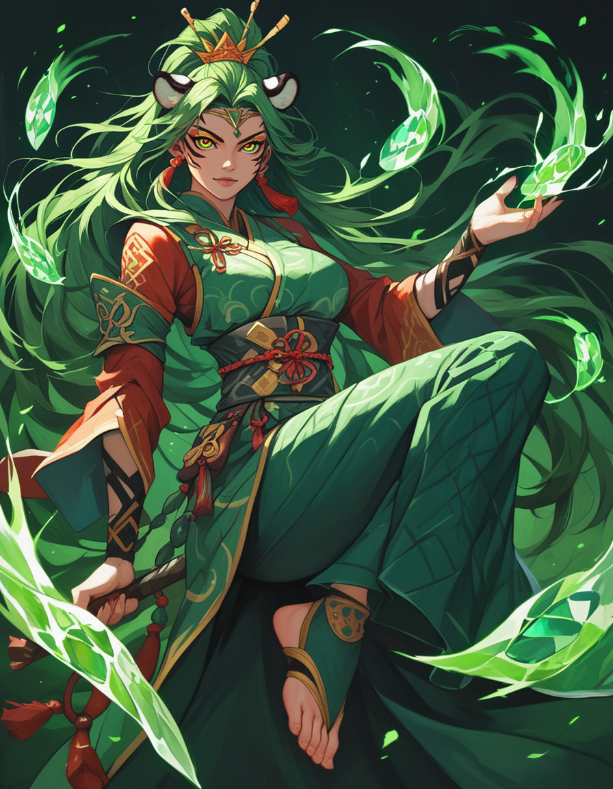score_9, score_8_up, score_7_up, score_6_up,
A female warrior in green traditional Korean suit, emerald nature accessories, graceful stance, holding tiger patterned jian, mesmerizing eyes, foot edge lightened by vibrant green wind, epic water and earth and wood bending shot, Chicano art, super high detail
<lora:P_Calyx:0.4> c4lyx, <lora:xl_more_art-full_v1:0.35> <lora:Graphic_Novel_Style_r1:0.4> ffgns