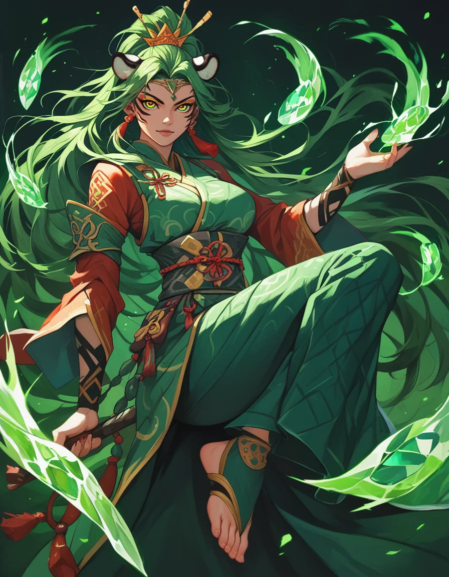 score_9, score_8_up, score_7_up, score_6_up,
A female warrior in green traditional Korean suit, emerald nature accessories, graceful stance, holding tiger patterned jian, mesmerizing eyes, foot edge lightened by vibrant green wind, epic water and earth and wood bending shot, Chicano art, super high detail
<lora:P_Calyx:0.4> c4lyx, <lora:xl_more_art-full_v1:0.35> <lora:Graphic_Novel_Style_r1:0.4> ffgns