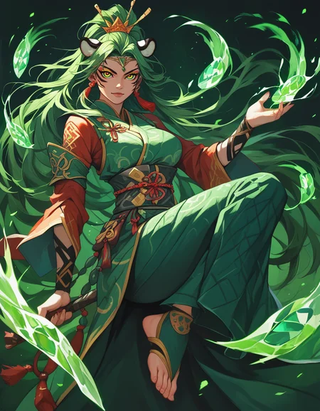 score_9, score_8_up, score_7_up, score_6_up,
A female warrior in green traditional Korean suit, emerald nature accessories, graceful stance, holding tiger patterned jian, mesmerizing eyes, foot edge lightened by vibrant green wind, epic water and earth and wood bending shot, Chicano art, super high detail
<lora:P_Calyx:0.4> c4lyx, <lora:xl_more_art-full_v1:0.35> <lora:Graphic_Novel_Style_r1:0.4> ffgns