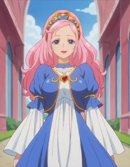score_9, score_8_up, score_7_up,anime screencap,1girl,solo,marieanje, dress, smile,makeup,looking at viewer, lipstick, hairband, choker, jewelry, brooch,cowboy shot,large breasts<lora:marieange:0.8>