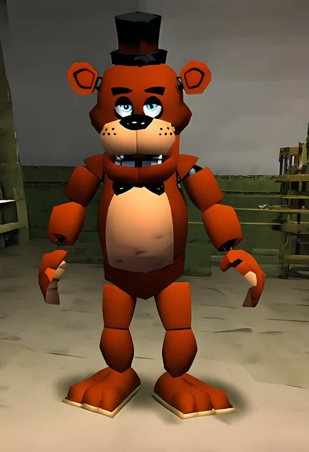 low poly, an animated character, freddy, n64 style, detailed fur,