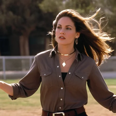 <lora:add-detail-xl:1>
<lora:detailed:0.3>
<lora:perfection style:0.3>
<lora:xl_more_art-full_v1:0.3>
<lora:Donnie Darko film style:1>
Karen Pomeroy a school teacher woman with a brown belt and a brown shirt and flying hair,1girl,solo,long hair,brown hair,jewelry,upper body,earrings,outdoors,parted lips,belt,necklace,lips,looking to the side,floating hair,wind,realistic , cinematic, film, Donnie Darko film style