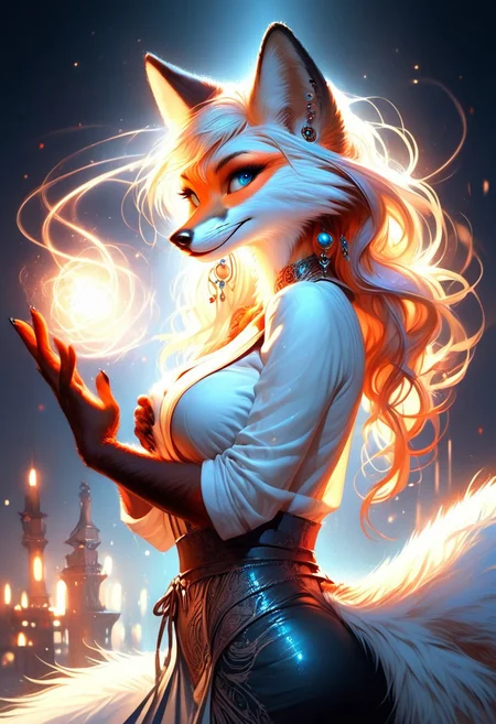 score_9, score_8_up, score_7_up, score_6_up, score_5_up, score_4_up, leHDR,UHD,8K, darkness, illustration, disheveled hair Expressiveh, anthro fox female,foxfolk, white fur, busty, peach ass, covering breasts,covering with hands,intricate details, earrings, darkness, very detailed, intricate, perfect light, sharp focus, cool colors, ambient, elegant, highly decorated, deep aesthetic, colorful, magic, mystical, scenic, warm bright, vibrant, unique, best, winning, thought, romantic, illuminated,rich, symetry,realistic, low light, looking from the side at viewer,OverallDetail,novuschroma60 style bokeh