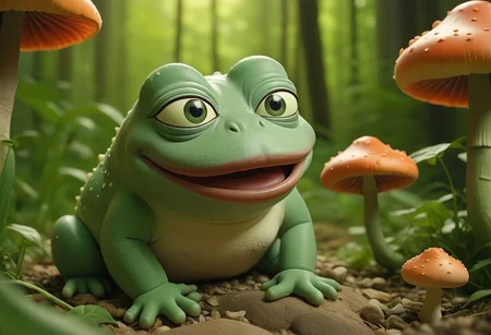 cinematic, sense of scale, 1 large stoned pepe_frog+chonkasaurus, psychedelic shroomroom, <lora:chonkasaurus-000003:1>