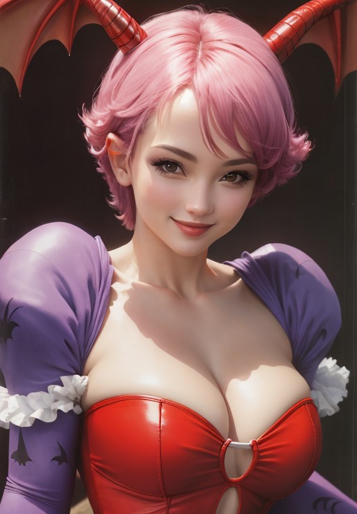 sfw, <lora:darkstalkers_lilith_nai:0.8>, darkstalkers_lilith, portrait, smile, (seductive, alluring, charming:1.3), seductive, (ultra-high res, high details, absurdres:1.3)
