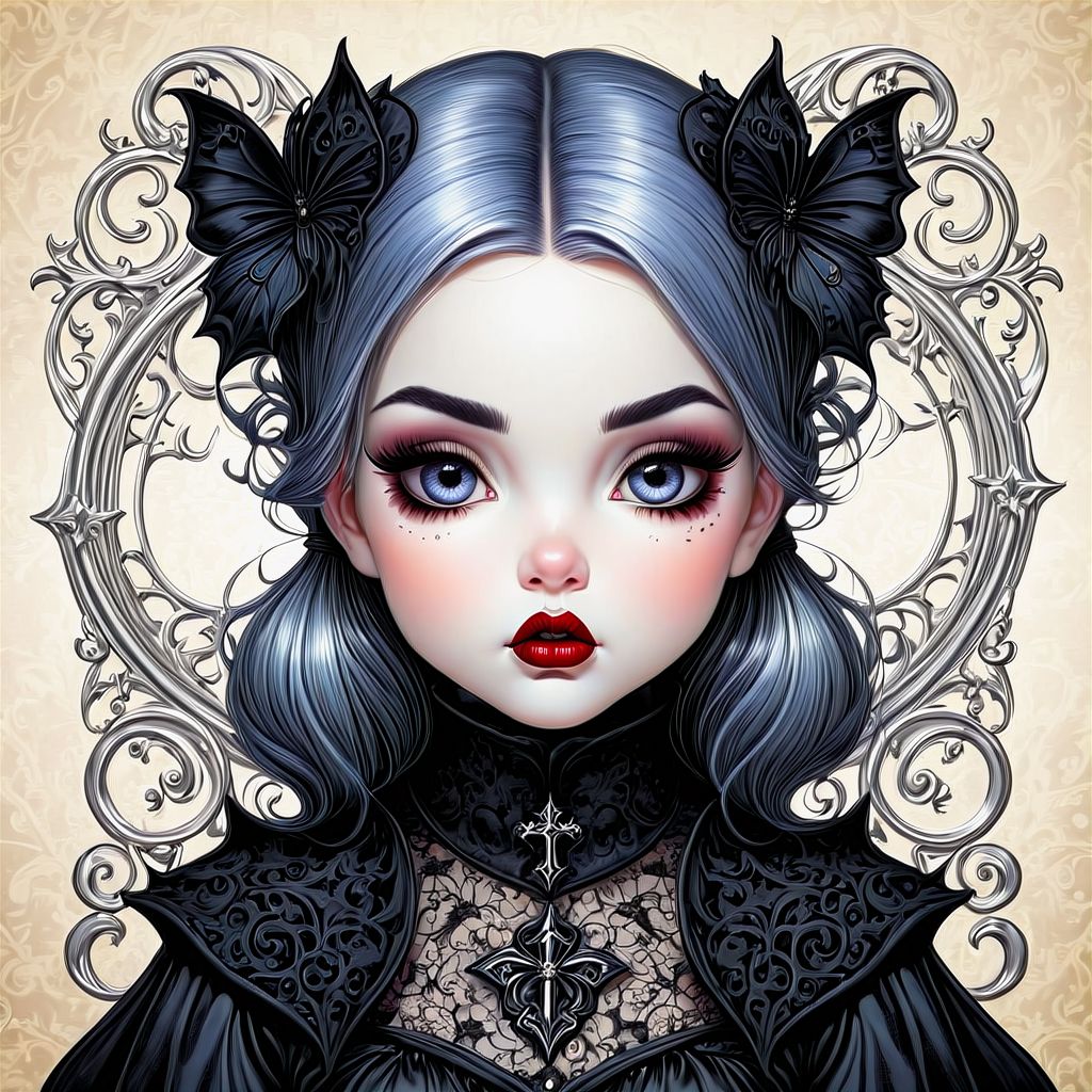 j scott campbell ,a whimsical image of a gothic baby girl