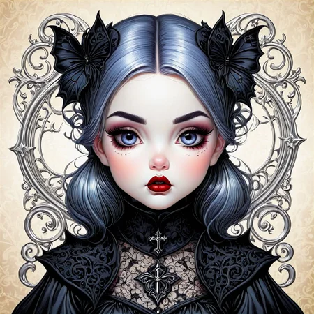 j scott campbell ,a whimsical image of a gothic baby girl
