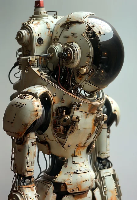 An African warrior dressed in mecha armour, half human robot, verdant landscape behind, transports in the sky, intricate detail,science fiction, glowing, fantasy