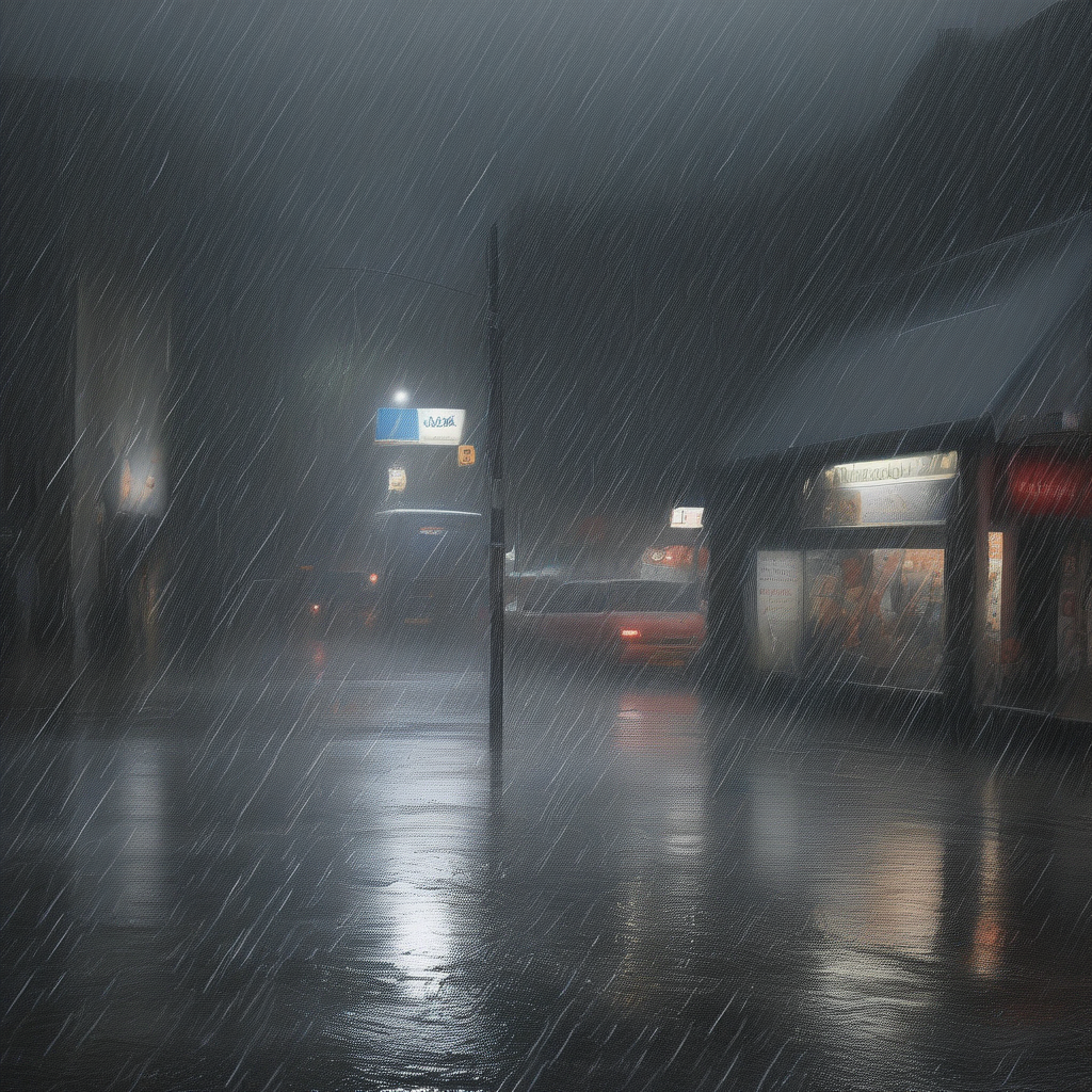 A photorealistic scenery photo of hvrn, heavy rain, rain, no humans