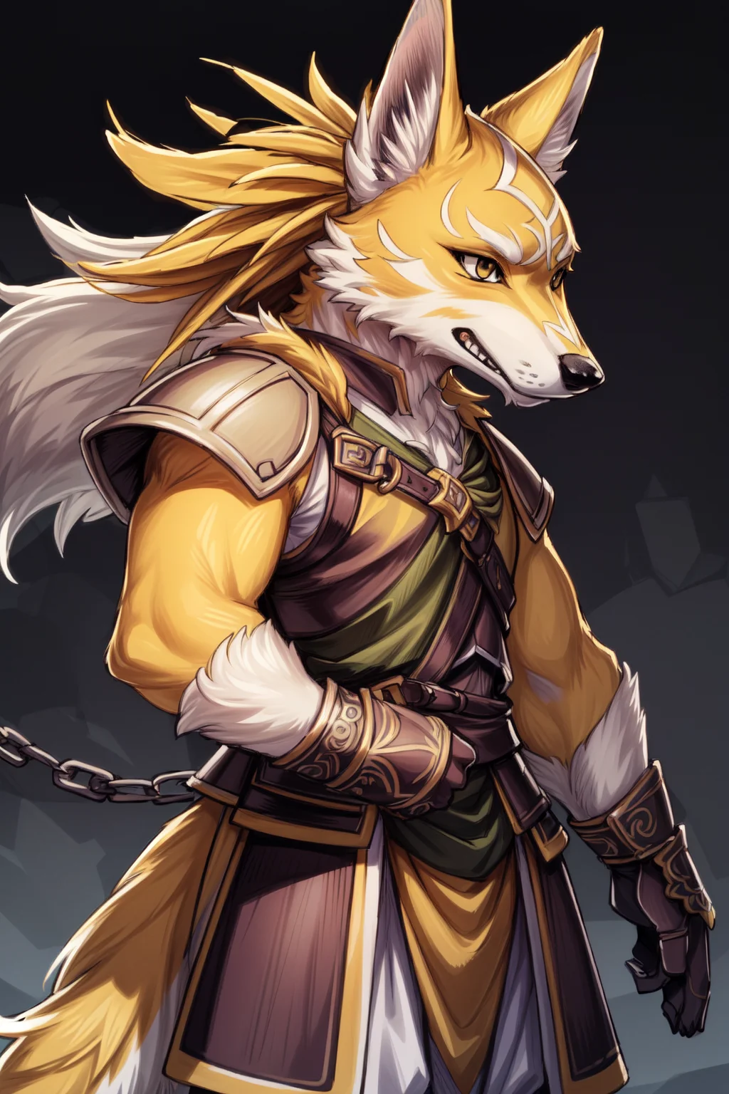 (masterpiece, best quality),  intricate details,
1boy,   <lora:wolf_link:0.8> wolf link,  (yellow fur:1.4),  armor,   warrior,  OverallDetail, <lora:add_detail:0.8>