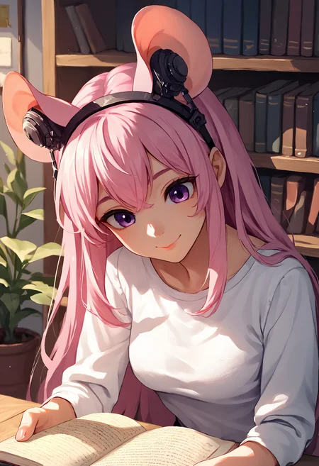 score_9, score_8_up, score_7_up,soft shadows, rating_safe BREAK
mouse ears, mouse girl, pink hair,, smile, headphones-for-animal-ears, room, reading a book, relaxed, smile, beautiful smile, headphones, purple eyes, portrait
<lora:Headphones for animal ears (pony) v1:1>
