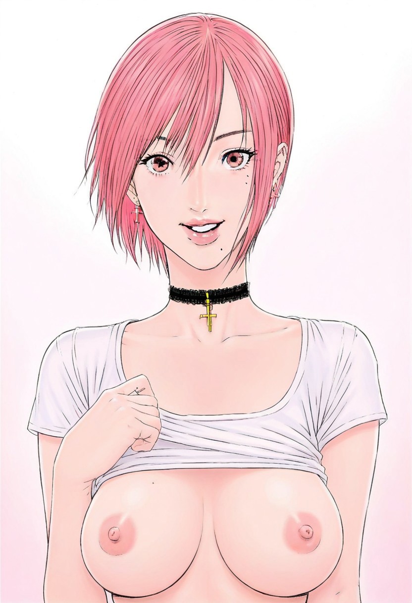 score_9, score_8_up, score_7_up, BREAK,
1girl, papiko, solo, mole, choker, jewelry, cross, earrings, breasts, looking at viewer, shirt, smile, upper body, breasts, nipples, naked
inside photo studio, flash