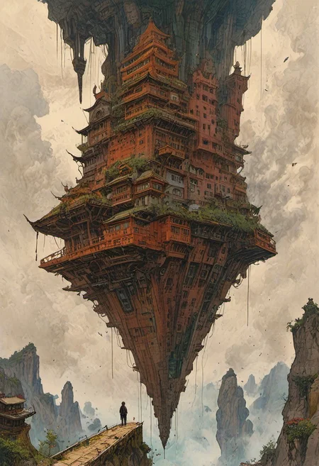 The composition includes futuristic crystal skyscraper towering in the sky, looking down on a suspended mid-air jet. create a sense of whimsy and mystery, evoking a cartoonish in a desert, Japanese animation, panoramic, engagement that reaches across a digital landscape. the bridge cybergoth fashion dog accounts for a small part of the picture, existences in the background, towering mountains loom, all interwoven to create a sense of rhythm and flow.