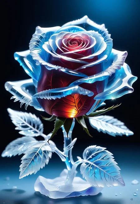 a Rose made out of Jed-Blmicry, <lora:BioIceCrystalStyle-000006:0.7>, masterpiece, full of details,